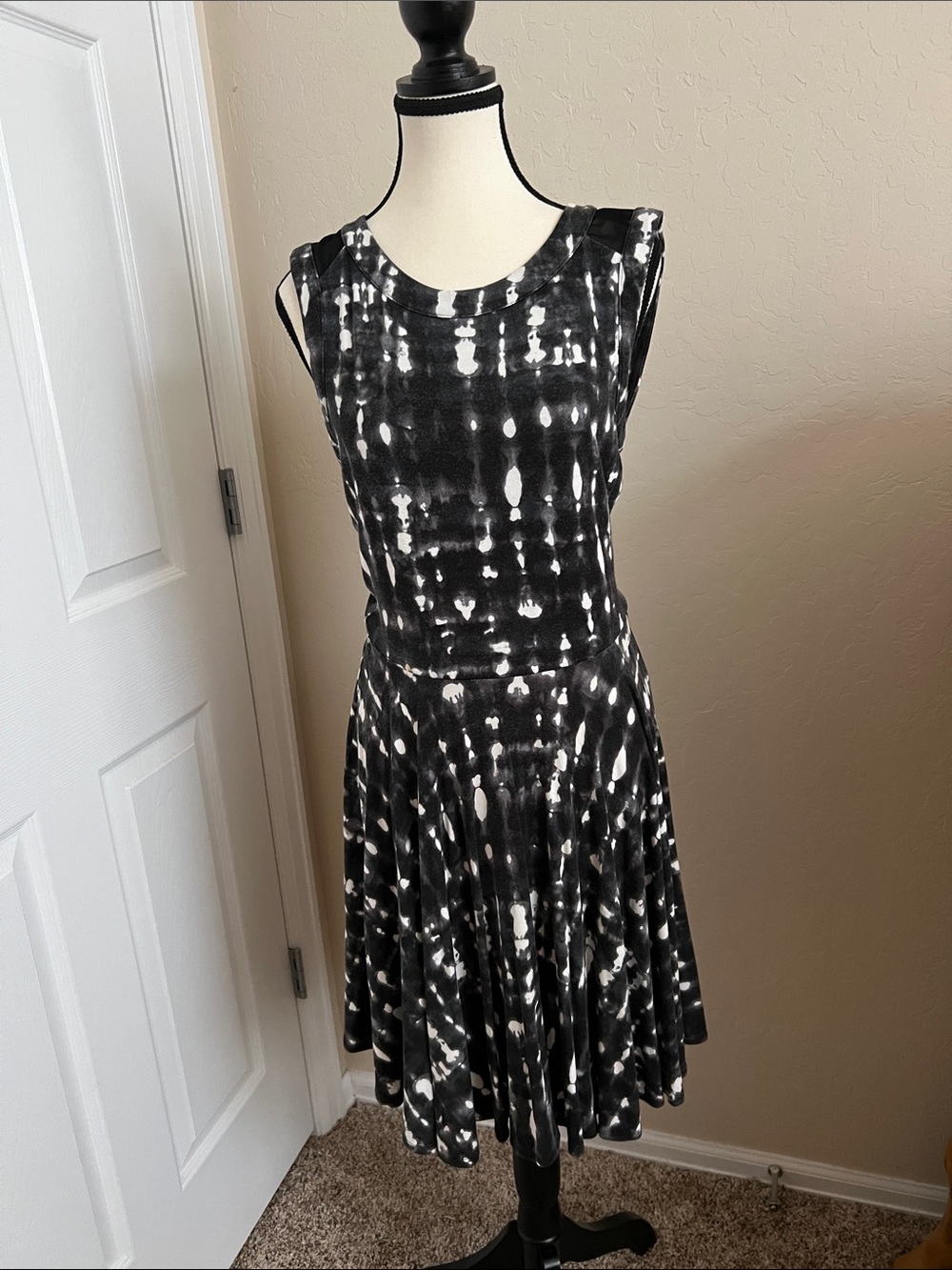 Cynthia Rowley Black & White Tie-Dye Midi Dress